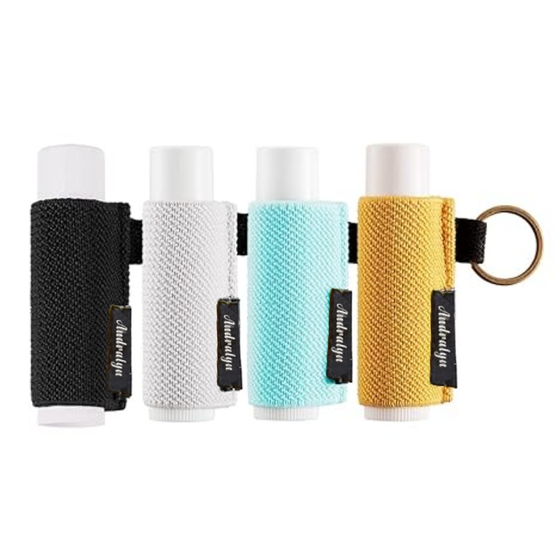 Soporte para bálsamo labial, llavero con Clip en funda para lápiz labial, funda para lápiz labial, llavero elástico de punto ajustado para bálsamo labial: YELLOW