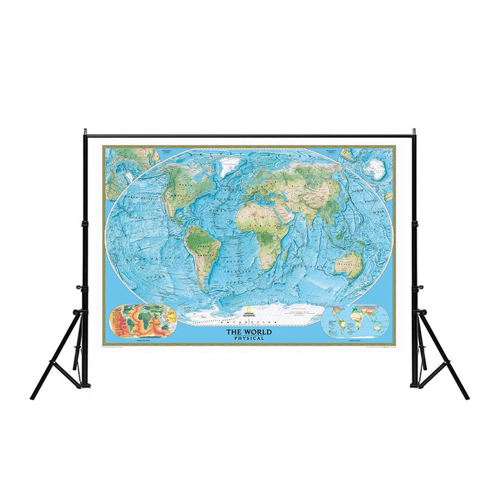 Mapa físico del mundo con tectónica mundial y clima, 150x225cm, para investigación al aire libre