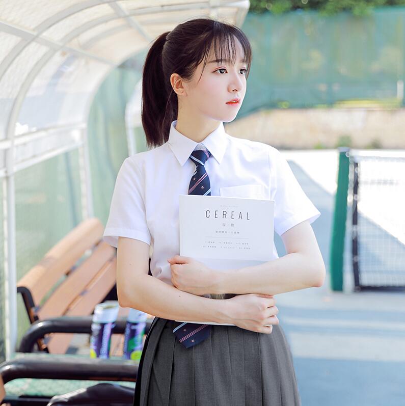 Japanischen GRAU schuluniform JK kurz-hülse o-ansatz ausgestattet taille hemd Japan orthodoxie Shirt falten Felsen JK Uniform einstellen