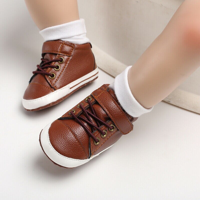 Baby Kids PU Leather Shoes Toddler Boys Girls Soft Crib Shoes Little Baby Faux Leather Sneakers Anti-slip Trainer Footwear Boots