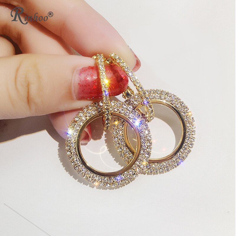 RINHOO Strass Runde Geometrische Ohrringe Für Frauen Schmuck Gold Rose Farbe handgefertigt ErkläSprosse Ohrringe