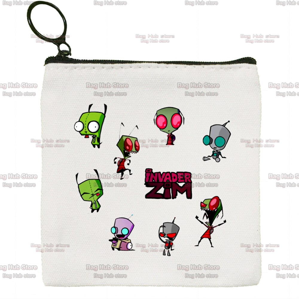 Invader Zim Zim Image Cartoon brezentowa portmonetka z zamkiem błyskawicznym studentka mały uroczy portmonetka szminka torba mała przenośna: R