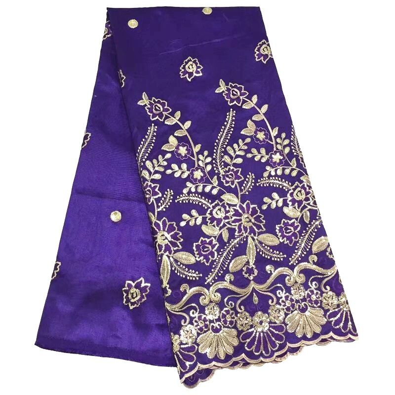Tissu africain George en soie, tissu en dentelle George, bleu royal, matériel de couture, 5yards