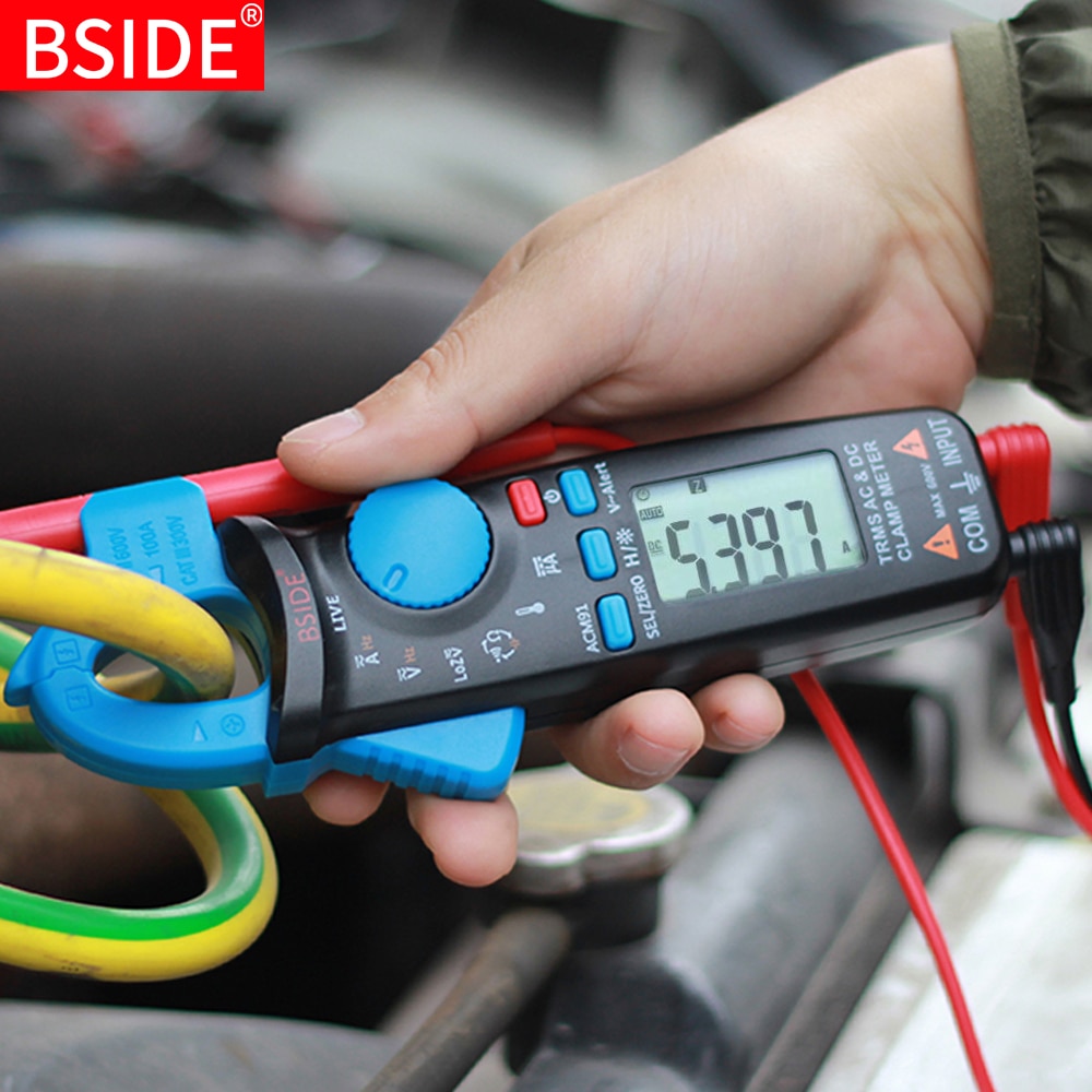 BSIDE True RMS Clamp Meter 1mA Plier Ammeter Car Repair Digital Multimeter DC AC Current Volt Temp Capacitor Tester