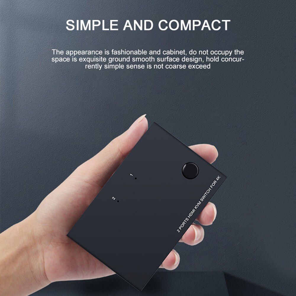 2 Port HDMI USB KVM 4K Switcher Splitter for Sharing Monitor Keyboard Mouse Adaptive EDID/HDCP Decryption