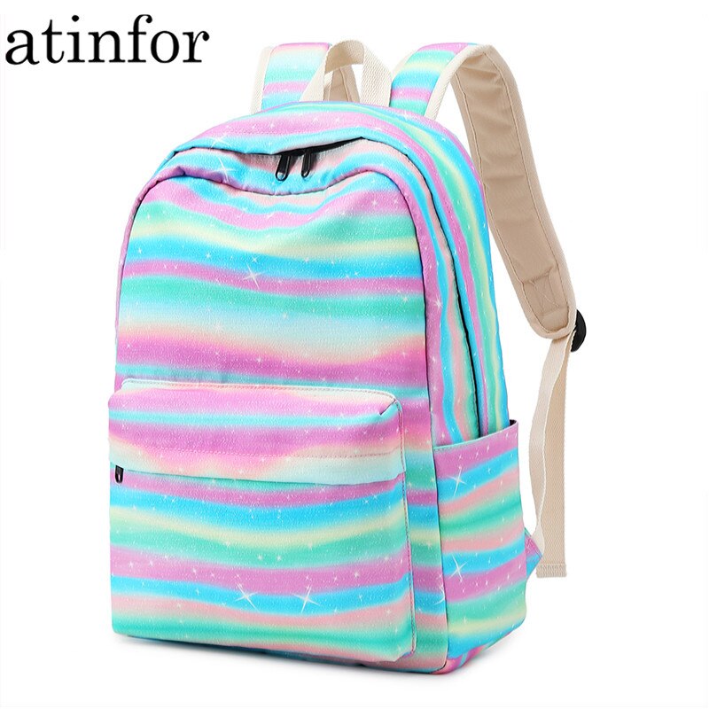 Atinfor Frauen Rucksack Mädchen Laptop Rucksäcke Hochschule Bookbag Weibliche Streifen Tornister Nette Schule Tasche für Jugendliche