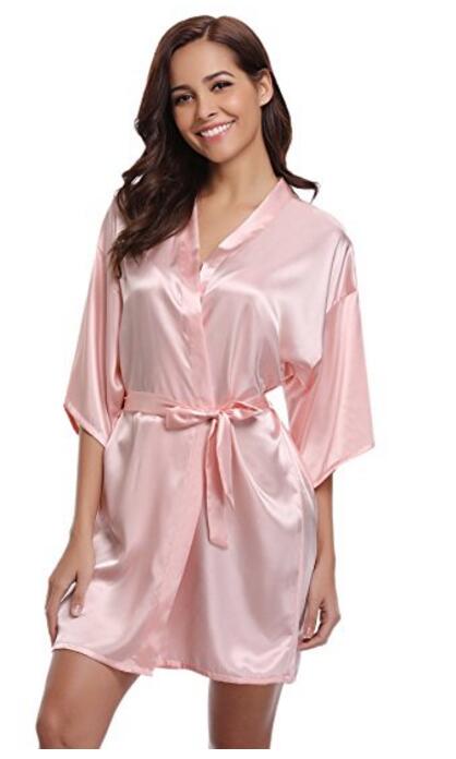 Vrouwen zijden satijnen korte nachtjapon effen kimono badjas badjas sexy badjas peignoir femme bruiloft bruid bruidsmeisjesjas