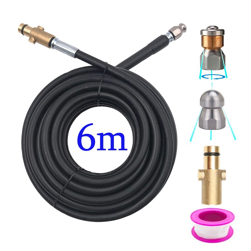 Voor Nilfisk/Stihl Hogedrukreiniger Riool Rioolreinigers Kit Auto Parts1/4 Inch Knop Neus En Roterende Riool Jetting nozzle Voor Washin: For Nilfisk 6m