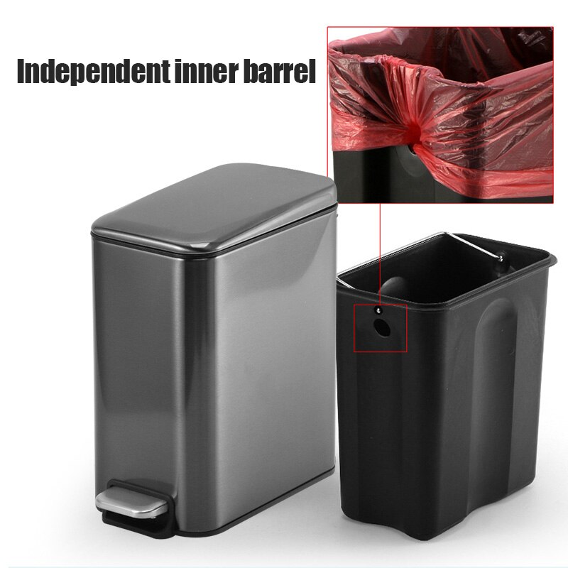 Nieuw 5L Rechthoekige Kleine Roestvrij Staal Stap Prullenbak Prullenbak Vuilnis Container Bin Voor Badkamer XSD88