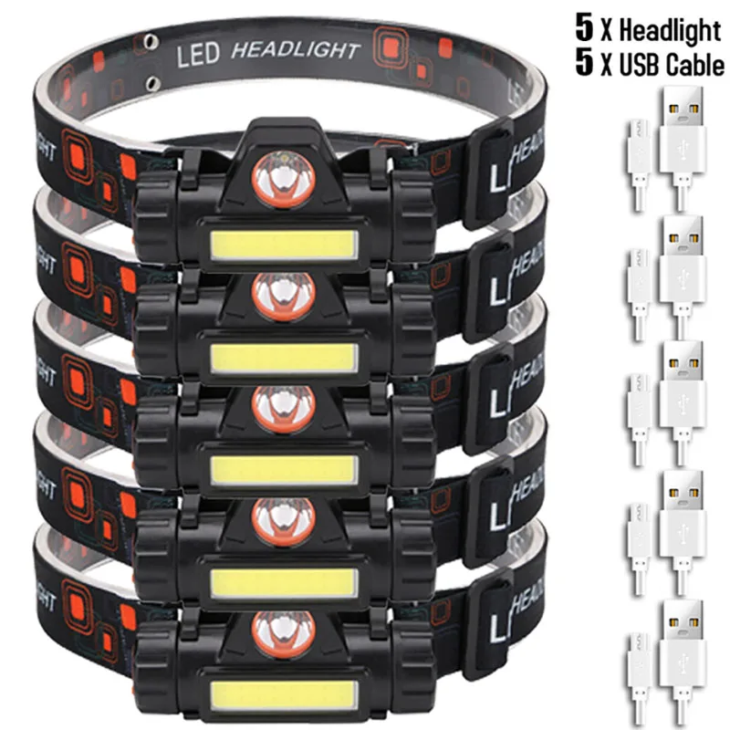 Bærbar mini kraftfuld led-pandelampe xpe+cob usb genopladelig jagtpandelampe vandtæt pandelampe med magnetisk hale: Rgb