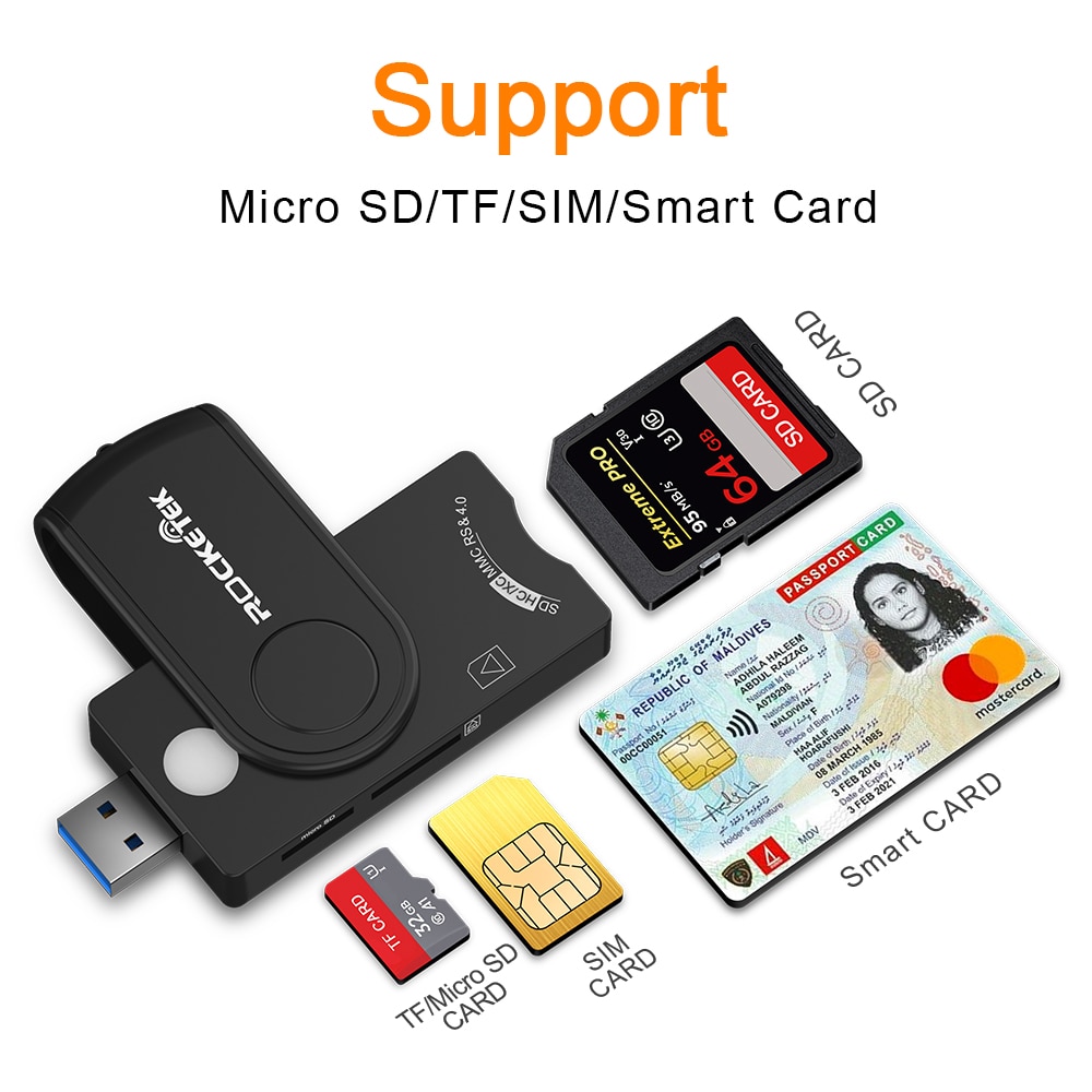 Rocketek USB 2,0 multi Smart Kartenleser SD/TF micro SD speicher, ID,Bank karte, sim cloner stecker adapter computer pc