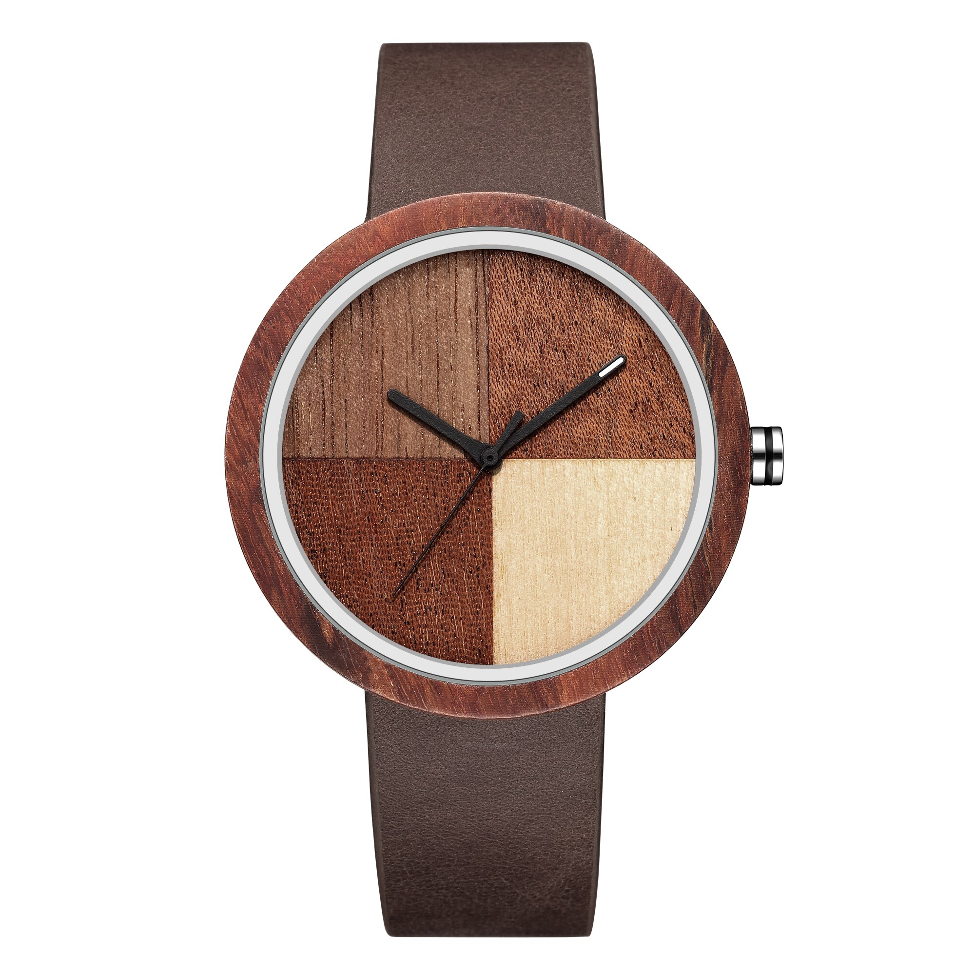 Wooden Quartz Movement Watch Men Lady Symmetrical Color Blocking Dial Wooden Strap Trend Couple Watch 2022 W367: 6