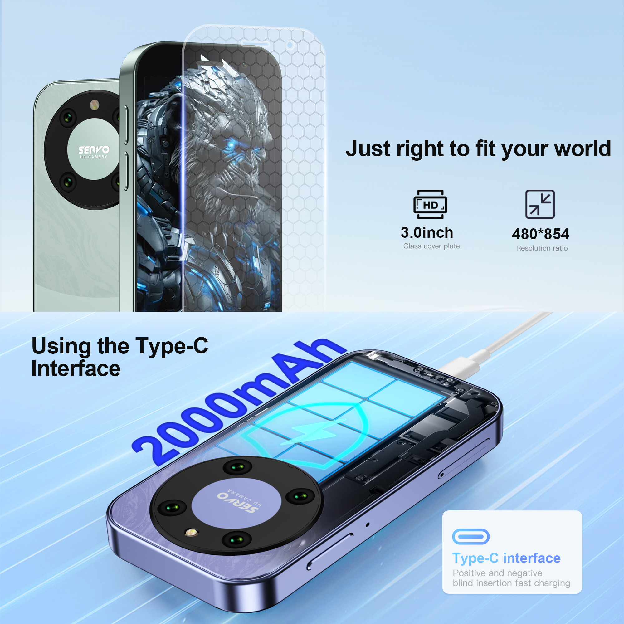 Mini smartphone 3.0 inch scherm android  os 4g lte zaktelefoon 2 simkaarten gezichtsontgrendeling 2gb+16gb wifi google play kleine mobiele telefoon