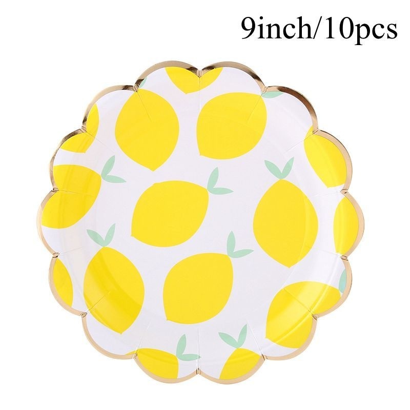 1set Lemon Themed Disposable Tableware Paper Straw/Cups/Banner for Lemon Themed Summer Pool Birthday Party Decorations: light green