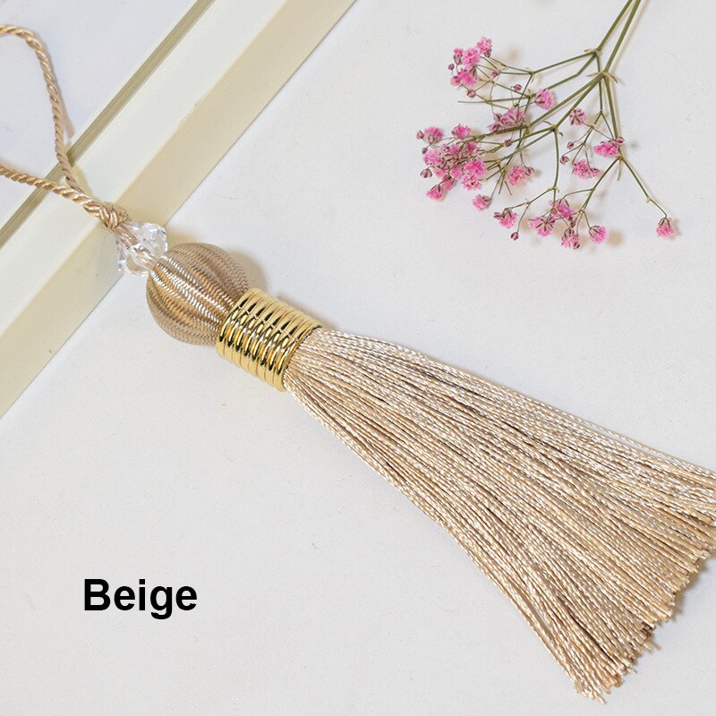 Pompon boule avec corde suspendue 10cm, 2 pièces/lot, garniture pompon à coudre en soie, décoration clé pour rideau, décoration de la maison: Beige