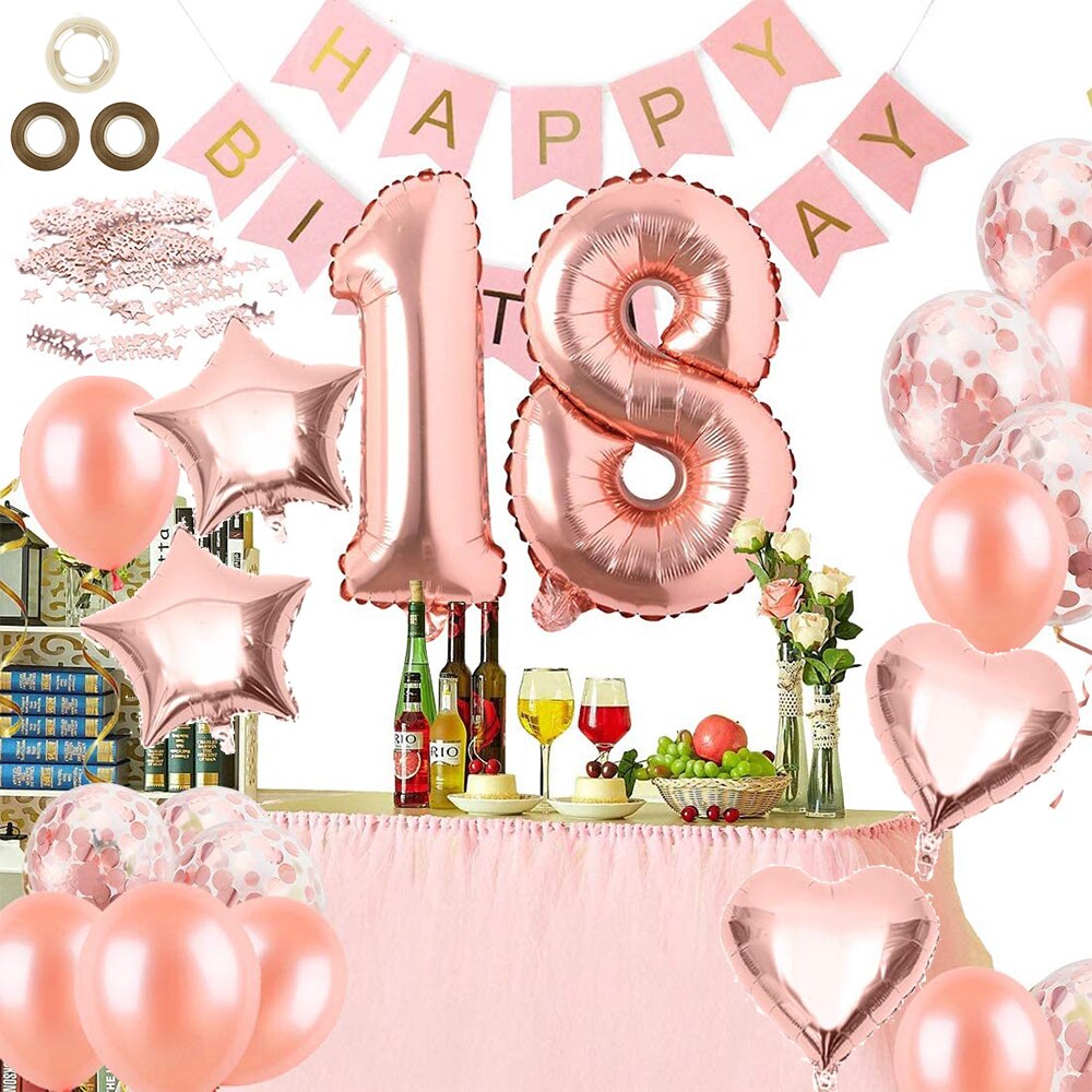 Birthday Balloon Set Number Rose Gold Birthday Decorations Festive Event Party Supplies Ballons Accessories 16th/18th/30th