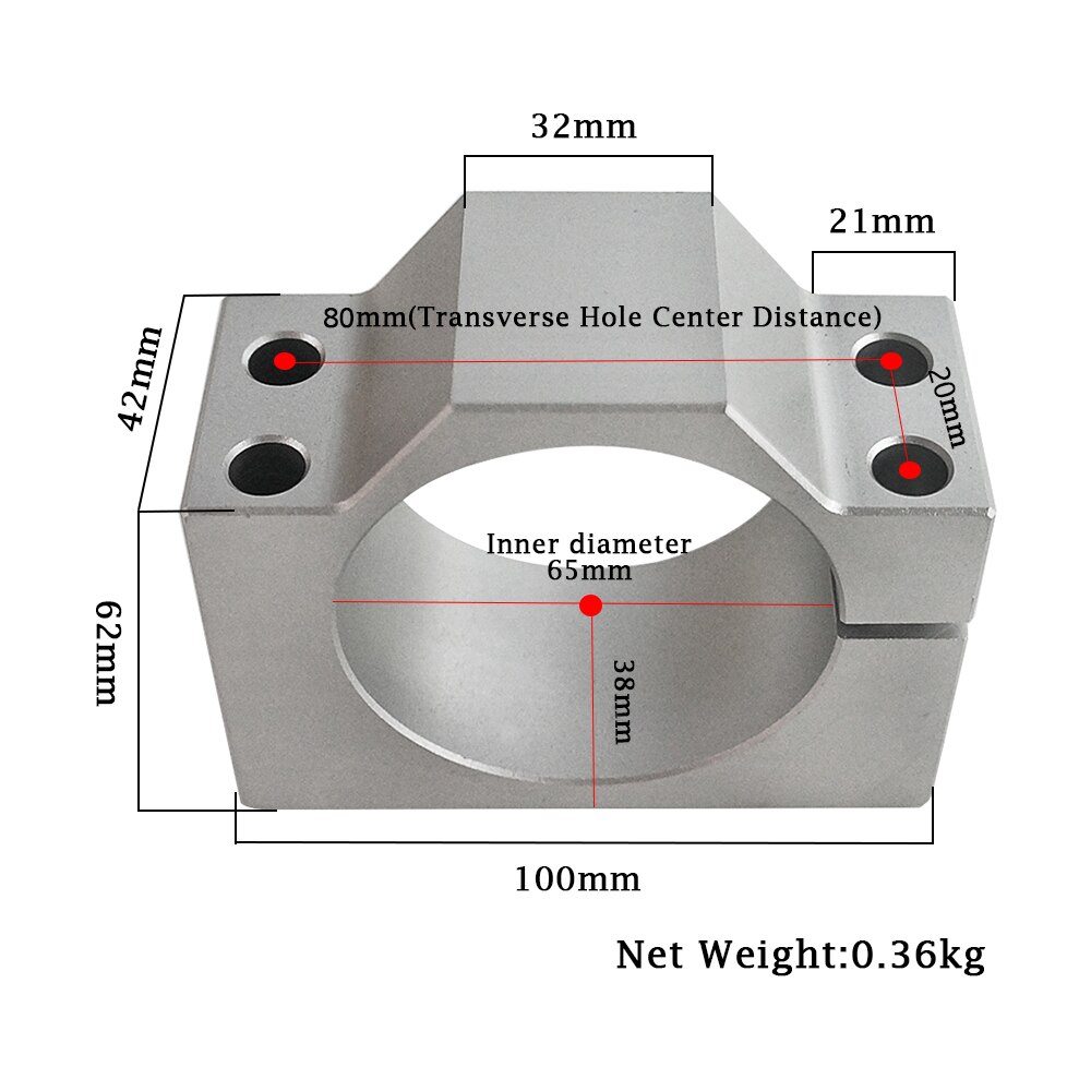 1PCS CNC Router Spindle Motor Clamp Mounting Bracket Diameter 52mm 57mm 65mm 80mm Aluminum Fixture Clamp Holder with 4 Screws: 65-80x20mm No Screw