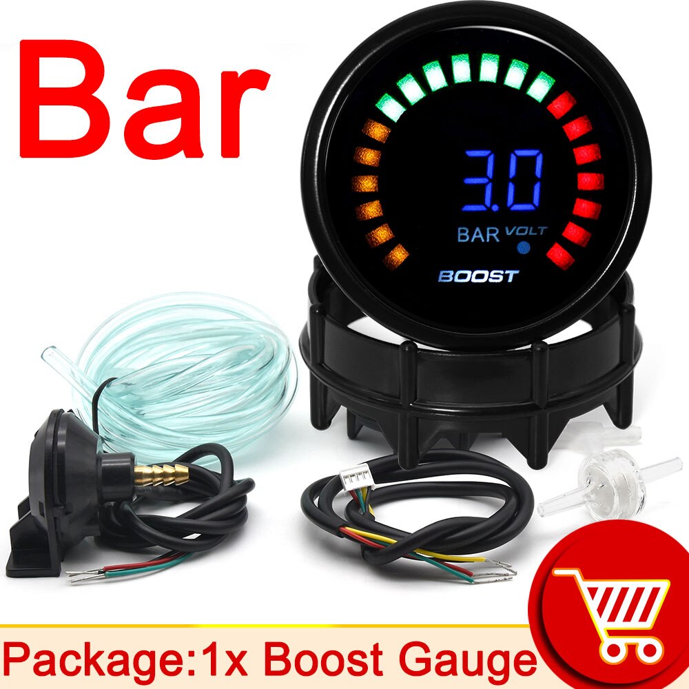 2inch 52MM Digital 20 LED tachometer Boost bar psi Vacuum Water temp Oil temp press Voltmeter Air/fuel ratio EGT temp RPM Gauge: boost gauge BAR