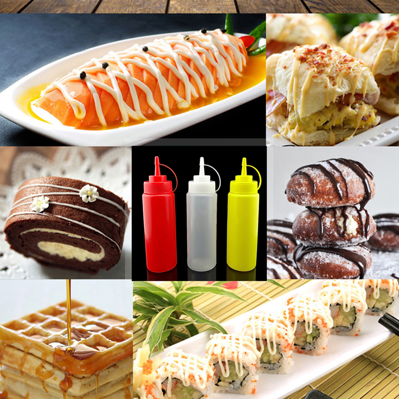 1Pc 230ml 8OZ Squeeze Bottle Ketchup Tomato Sauce Mustard Soybean Curry Sauce Vinegar Container Z07