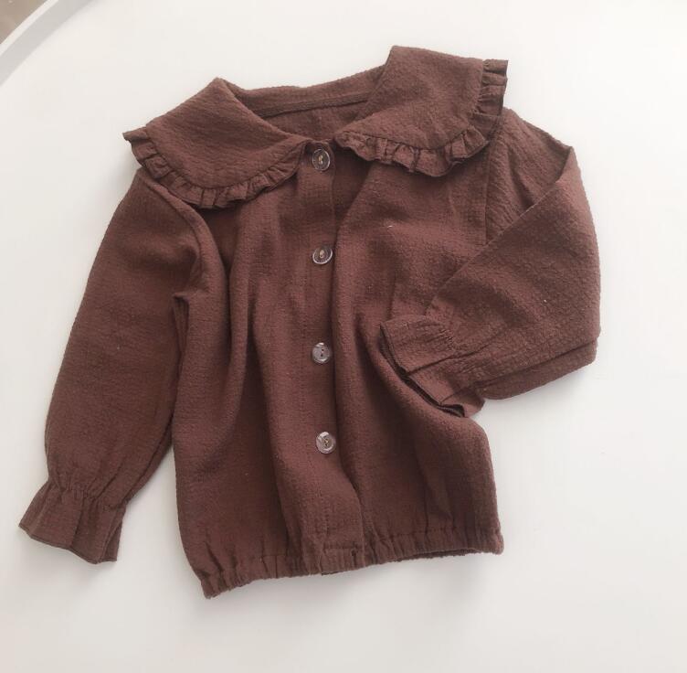 Spring Girls Blouse Girl's Cotton Edge Sailor Collar 2-color Top Shirt Girls Long Sleeve T Shirt Baby Girl Clothes: CX52brown / 12M