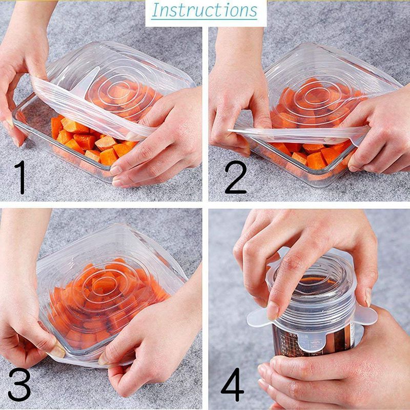 12 tapas de silicona elásticas reutilizables, tapas de silicona expandibles universales para almacenamiento de alimentos, aptas para microondas, horno y congelador.