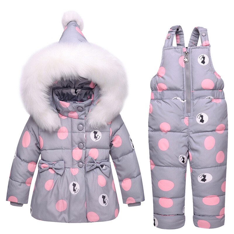 Baby Clothes Girls Down Coat Suit Children Warm Toddler Snowsuit Outerwear + Romper Clothing Set Russian Children Winter Overall: Grey / 24M