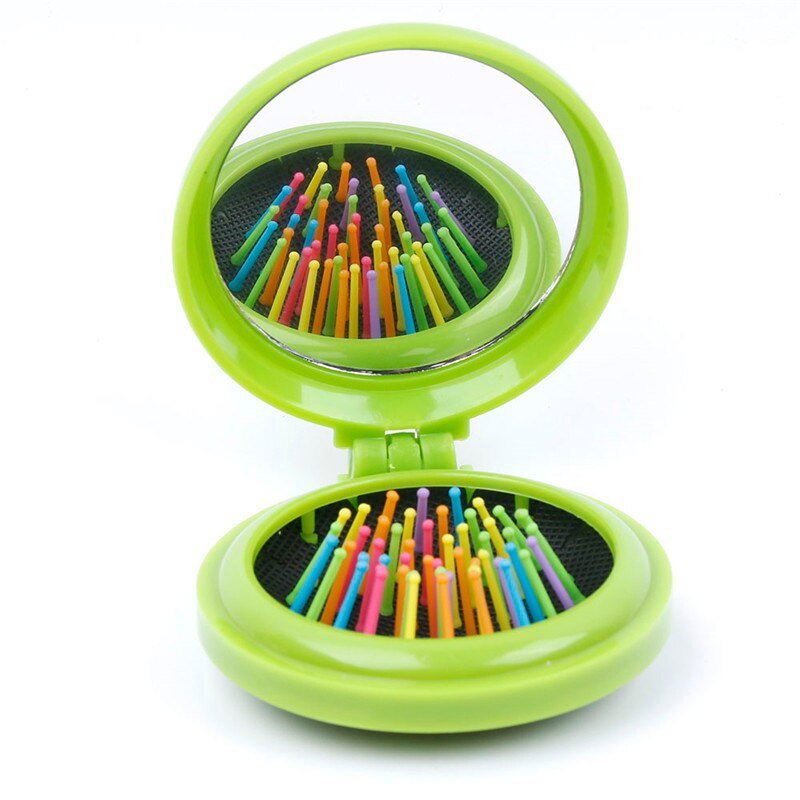 Mini peine plegable multifunción , cepillo de pelo de viaje redondo con espejo, para maquillaje