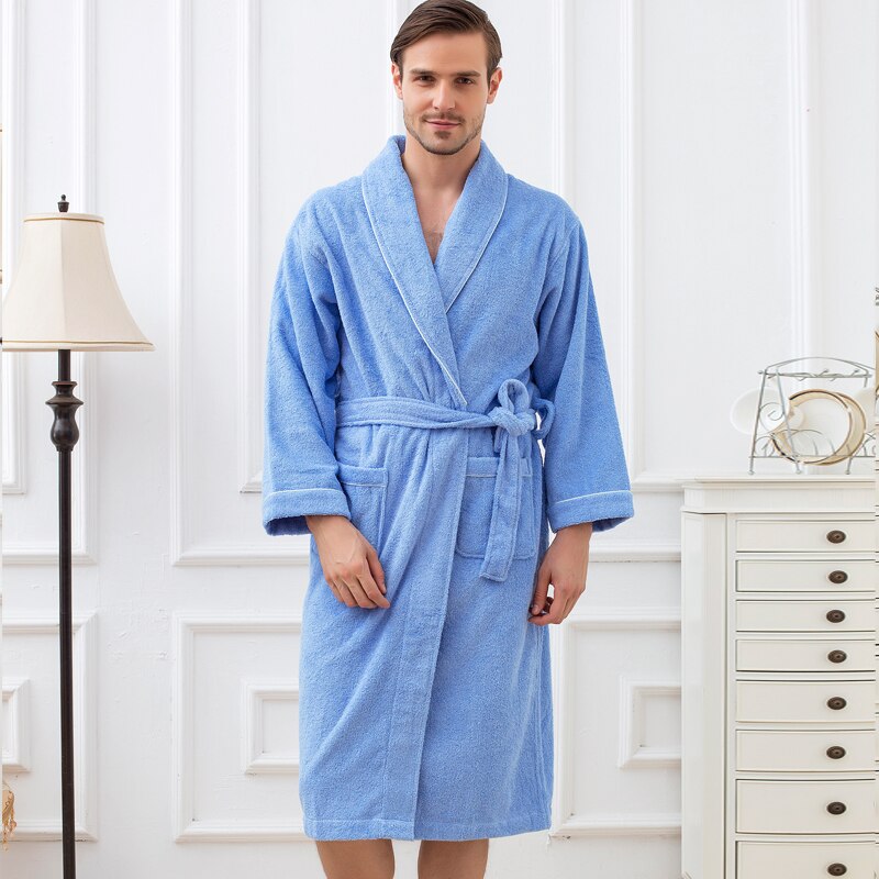 Vinter badekåbe herre håndklæde fleece varm blød bomuld lang søvn kimono morgenkåbe badekåbe mandlige morgenkåbe rober plus str. xl
