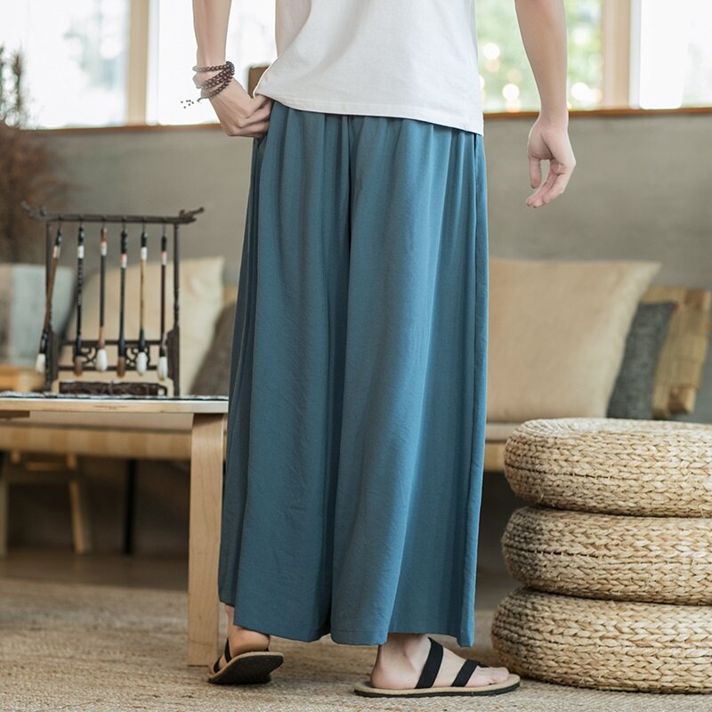 Chinese Traditionele Kung Fu Wushu Broek Kleding Voor Mannen Mannelijke Linnen Oosterse Stijl Cargo Broek Wijde Pijpen Chinese Broek 10891