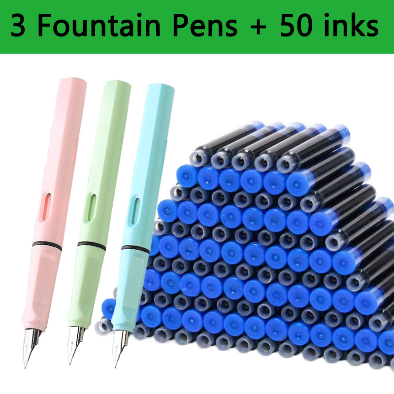 Juego de tinta reemplazable para pluma estilográfica, tinta negra/azul/roja EF, suministros escolares, papelería para escribir, caligrafía, 53 Uds.: Amarillo claro