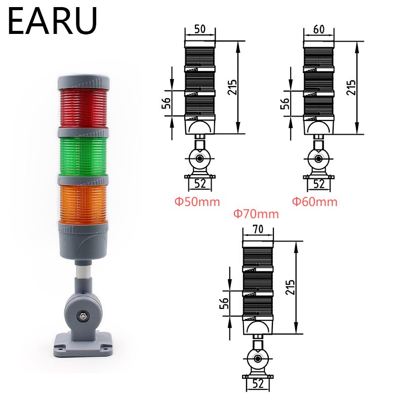 60Mm Industriële Multi-layer Led Signal Tower Stack Waarschuwen Alarm Let Lamp Licht Indicator Machines Buzzer Knipperende Buigbare