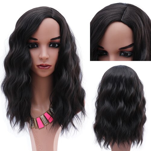 Czarne krótkie peruki z kręconymi włosami Natural Color Bob peruki dla kobiet 16 "syntetyczne włosy damskie zastępują tanie peruki: Natural Black