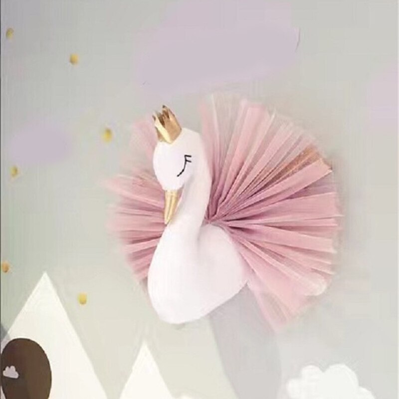 Bonito y práctico Cisne 3D de corona dorada, arte de pared colgante para niña, muñeco de cisne, juguete de peluche, cabeza de Animal, decoración de pared para habitación de niños, cumpleaños