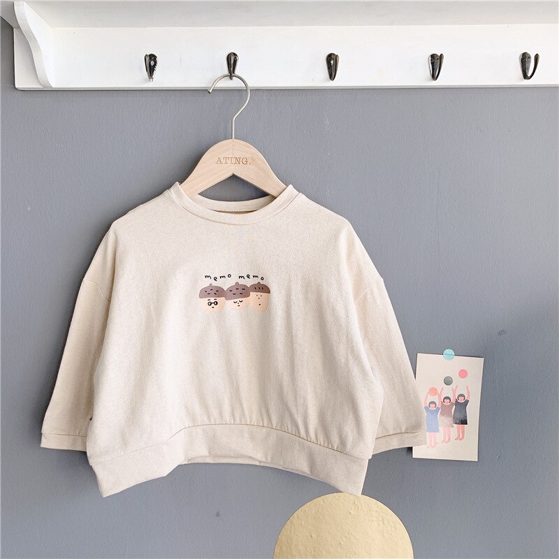 Lente kinderen oversized lange mouwen t-shirts babymeisjes cartoon losse casual tops kinderkleding: Khaki / 12m