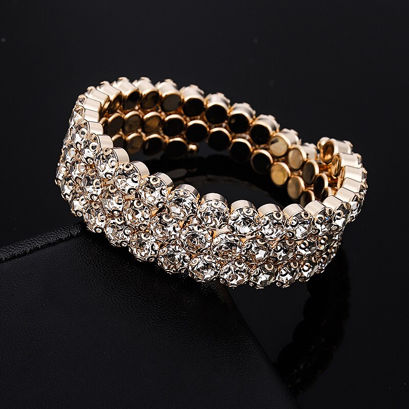 luxus Frauen Multi Schichten Kristall Strass Armbänder Armreifen Gold Farbe Einstellbar Hochzeit Pulseras Schmuck Heißer