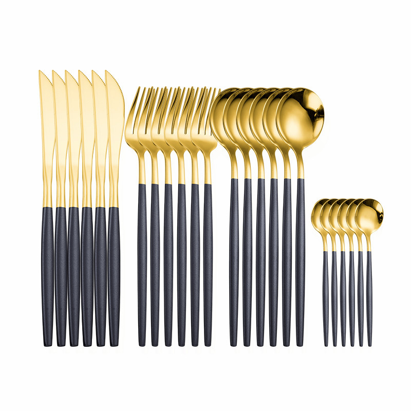 Cubiertos dorados de acero inoxidable, juego de 24 piezas, cuchillo, tenedor, cuchara, pulido, tenedores, vajilla s