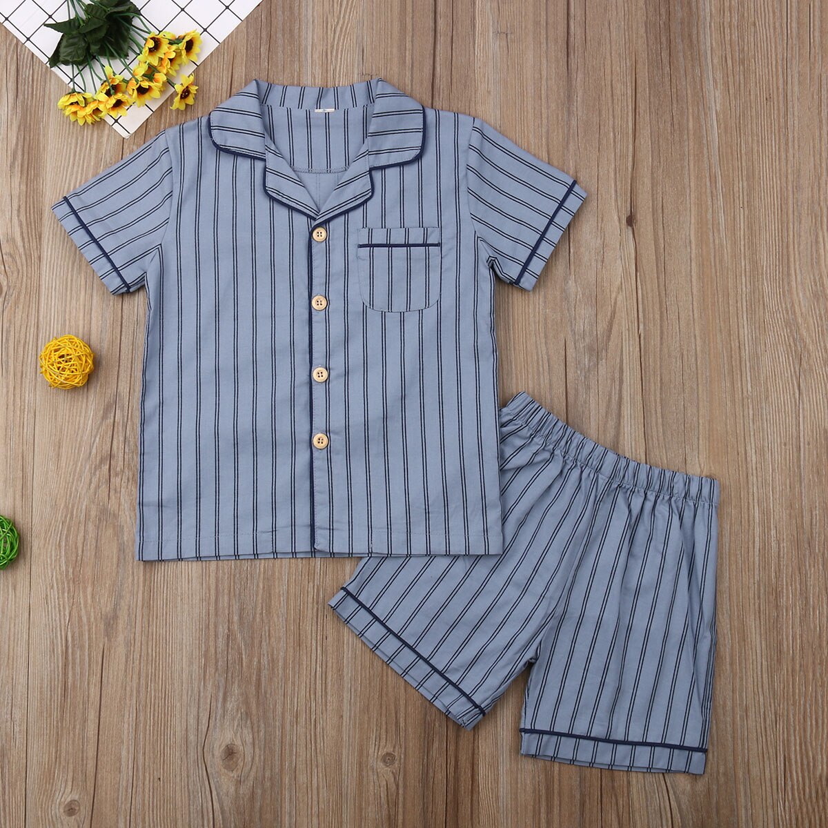 Pudcoco Gestreepte Gentleman Stijl Zomer Peuter Kids Jongens Kleding Nachtkleding Pyjama Set Shirt + Broek