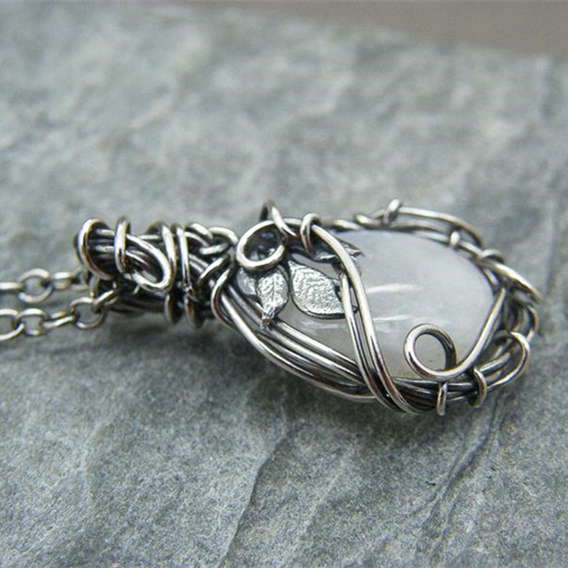 Pendant Necklace Silver Color Chain Moonstone Necklaces for Women Female Jewelry for Girl