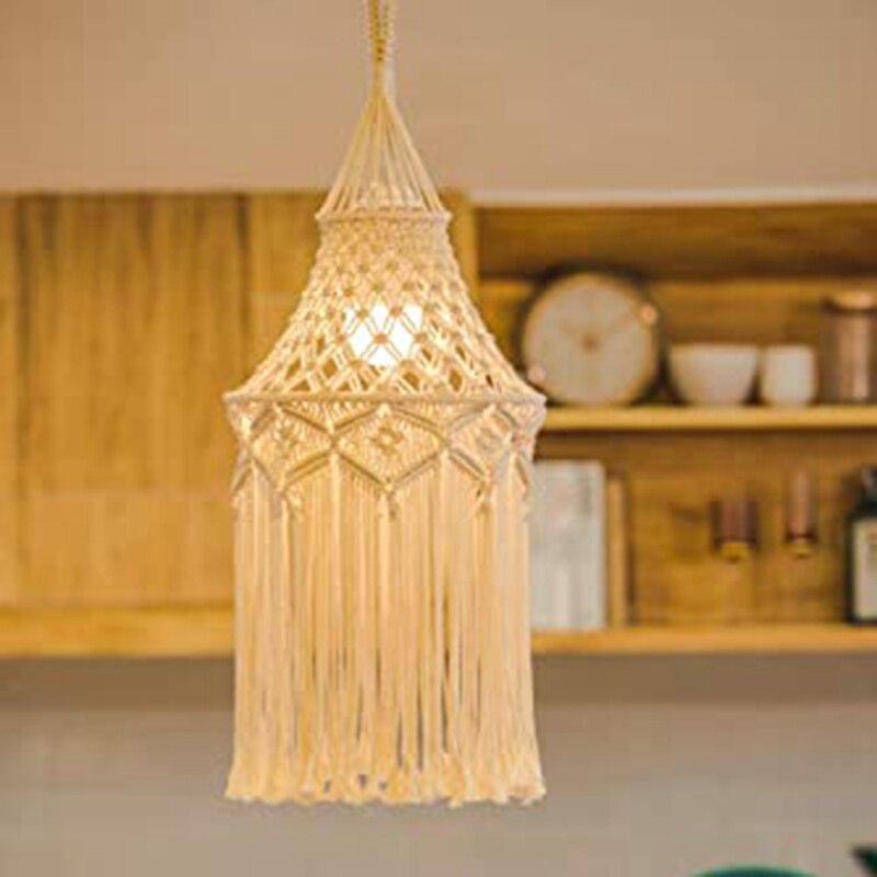 Macramé lámpara colgante de sombra cubierta de luz moderna Oficina dormitorio sala de estar dormitorio decoración Bohemia del hogar