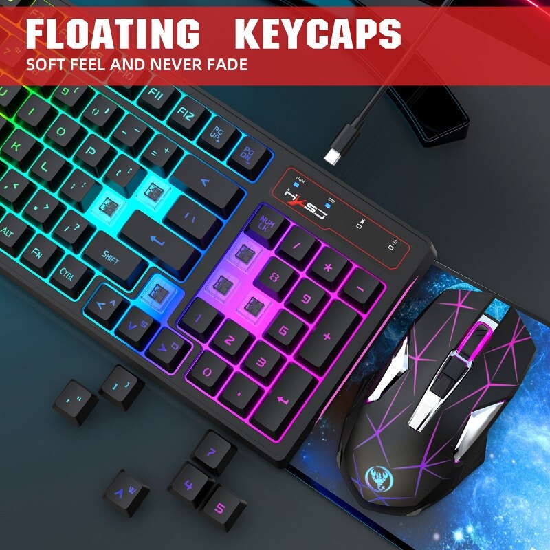 2.4G Wireless Keyboard Mouse Set Mini 96 Keys Keycaps Keyboard Ergonomic RGB Compatible with PC Computer Laptop