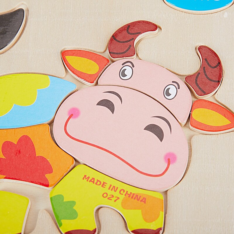 3d houten puzzels voor kinderen, hout, 3d cartoon dierenpuzzels, ligence kids vroeg educatief speelgoed voor kinderen c