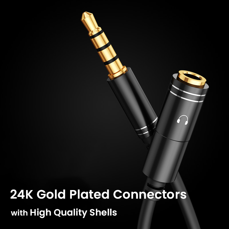 Headphone Splitter 0.3m 1ft 3.5mm 2 Female to 1 Male Mic and Audio Y Splitter TRRS Headset Adapter Cable Stereo