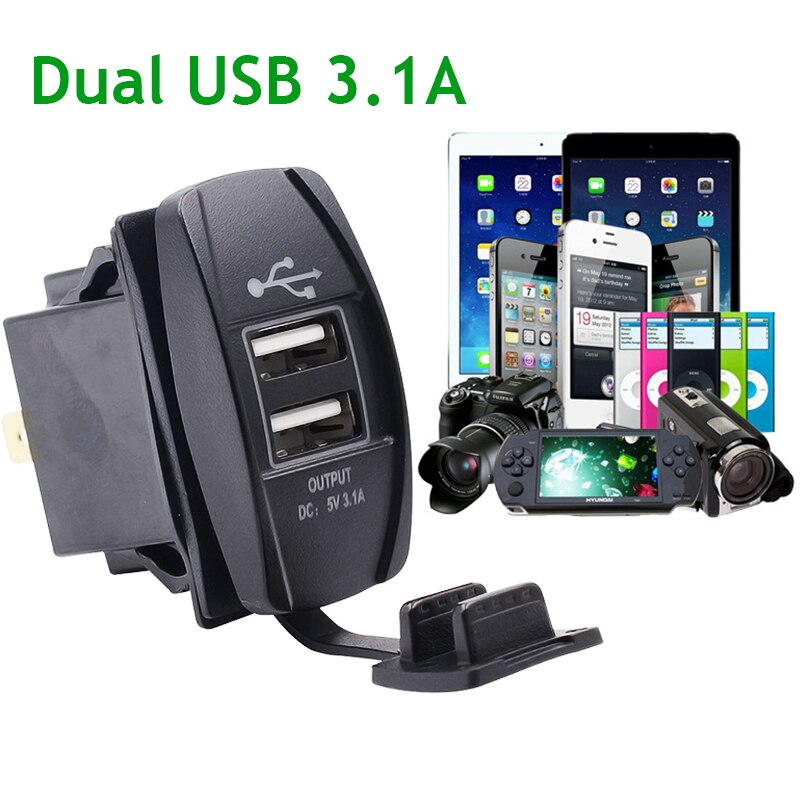 3.1A 12-24V LED Universal Car Charger Waterproof Dual USB Port Charger Socket Outlet for Motorcycle Car Auto Accessories Camping