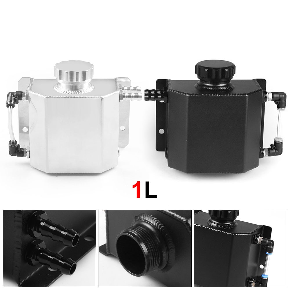 Universal 1L Alloy Aluminium Engine Oil Catch Can Breather Tank Radiator Overflow Tank