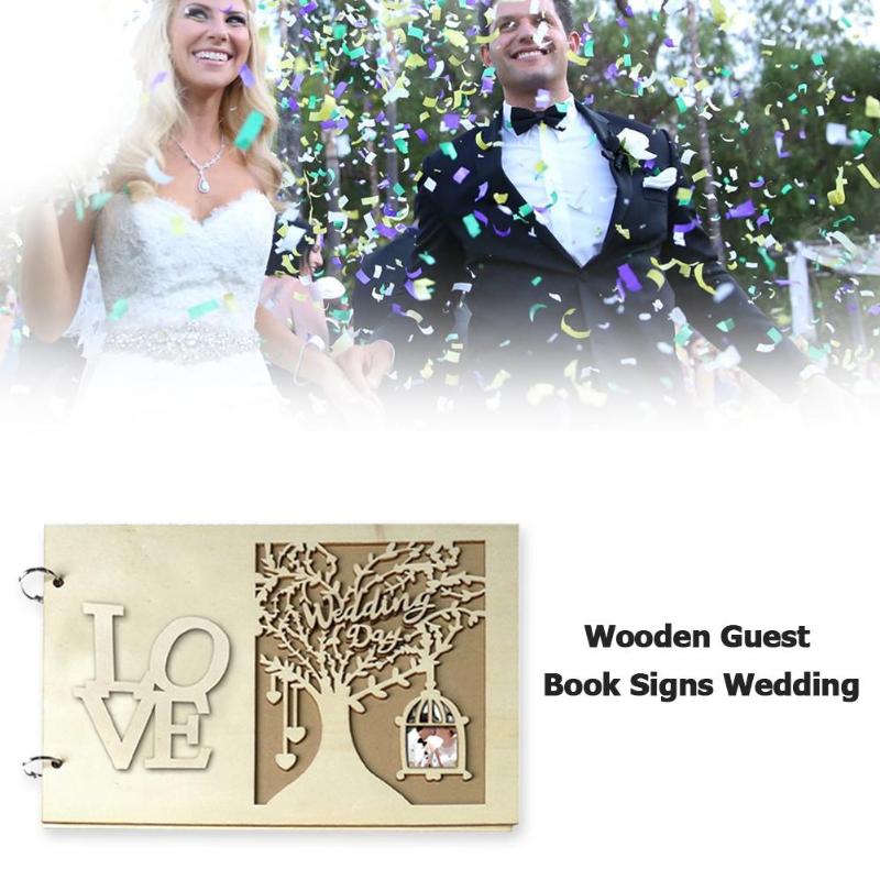 Wedding Guest Books Wooden Heart Hollow Notebook Name Sign Board Craft