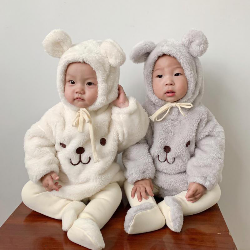 Babybody efterår vinter lammeuld spædbarn baby drenge piger tegneserie bjørnetøj tyk varm spædbørn jumpsuit baby kostumer