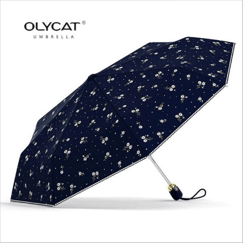 Olycat Volautomatische Triple-Vouwen Gedrukt Met Bloemen Mode Patronen Wind En Uv-bescherming Vrouwen Reizen Paraplu