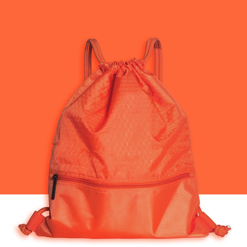 Women Men Anti-splash Zipper Pocket Wear Resistant Practical Sports Backpack Large Capacity Drawstring Lock Solid Travel Nylon: Orange