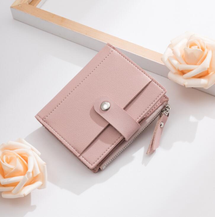Dames korte portemonnee koreaanse ultradunne portemonnee voor meerdere kaarten zachte pu-munten portemonnee: Roze