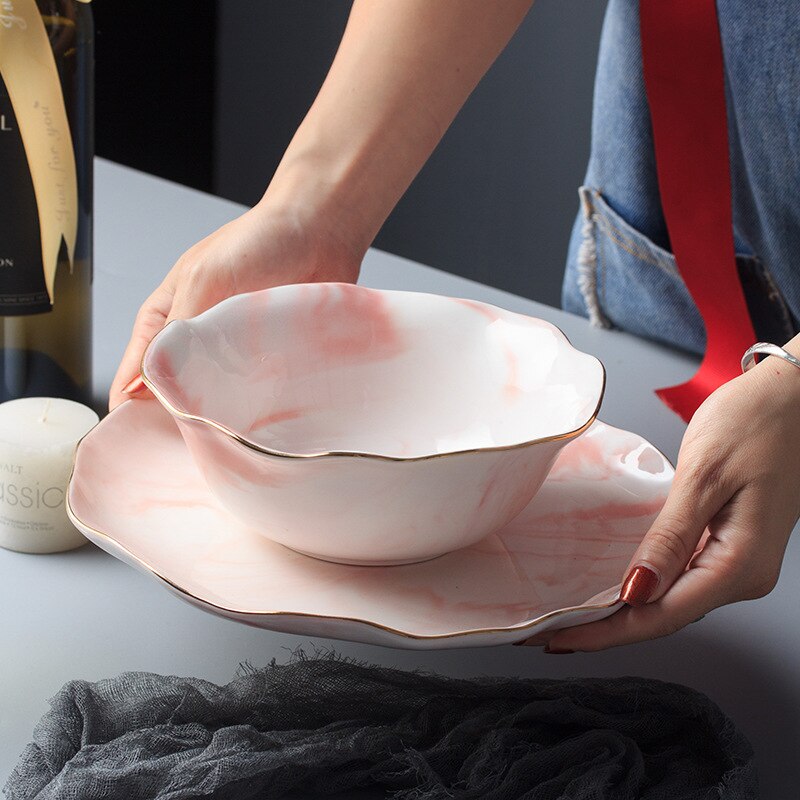 1Pc Glod Marmer Keramische Diner Schotel Plaat Rijst Salade Noedels Soepkom Saus Sushi Vis Plaat Servies Sets Servies